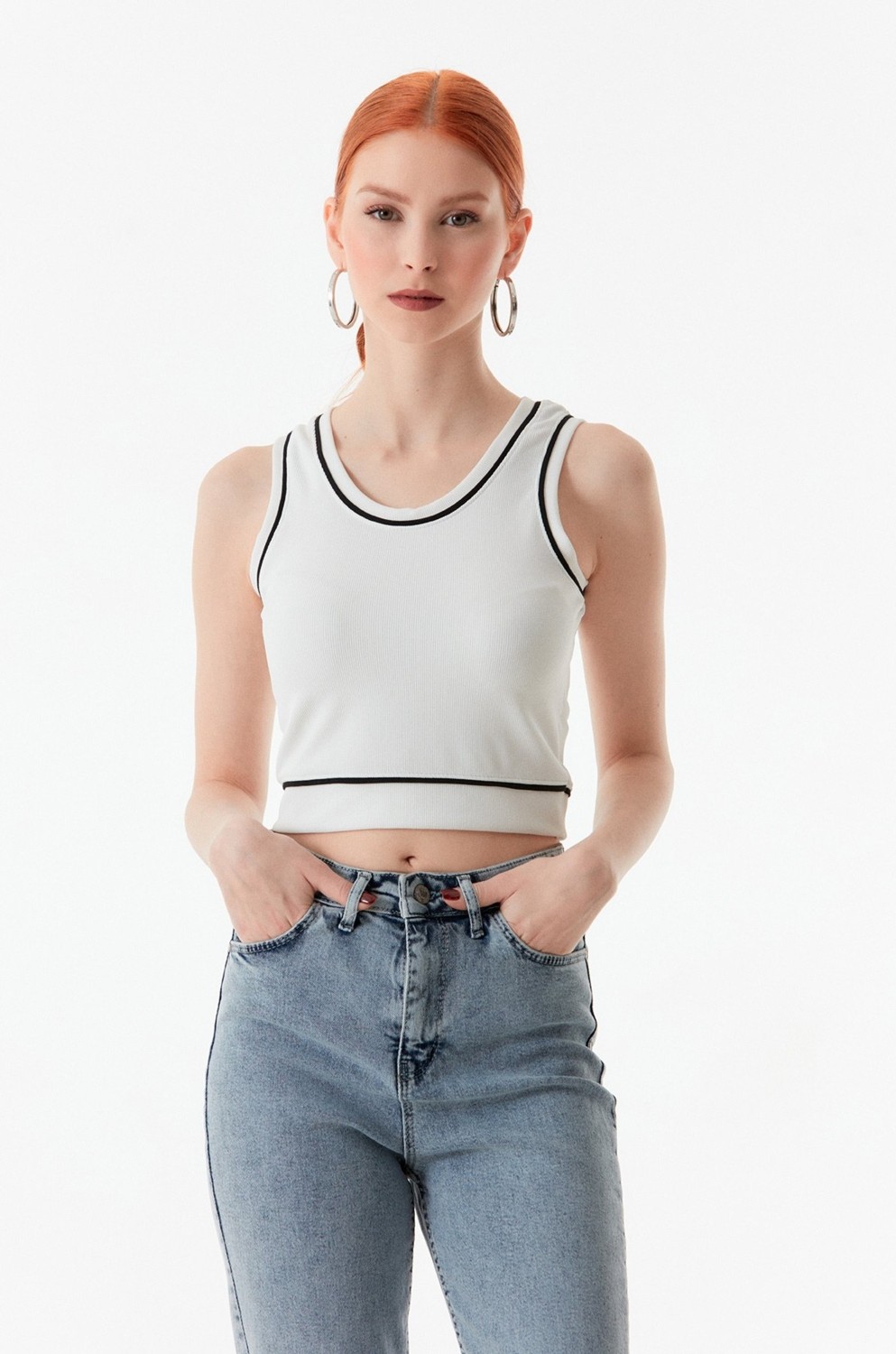 FullaModa Fitilli Altı Lastikli Crop Body görsel 4