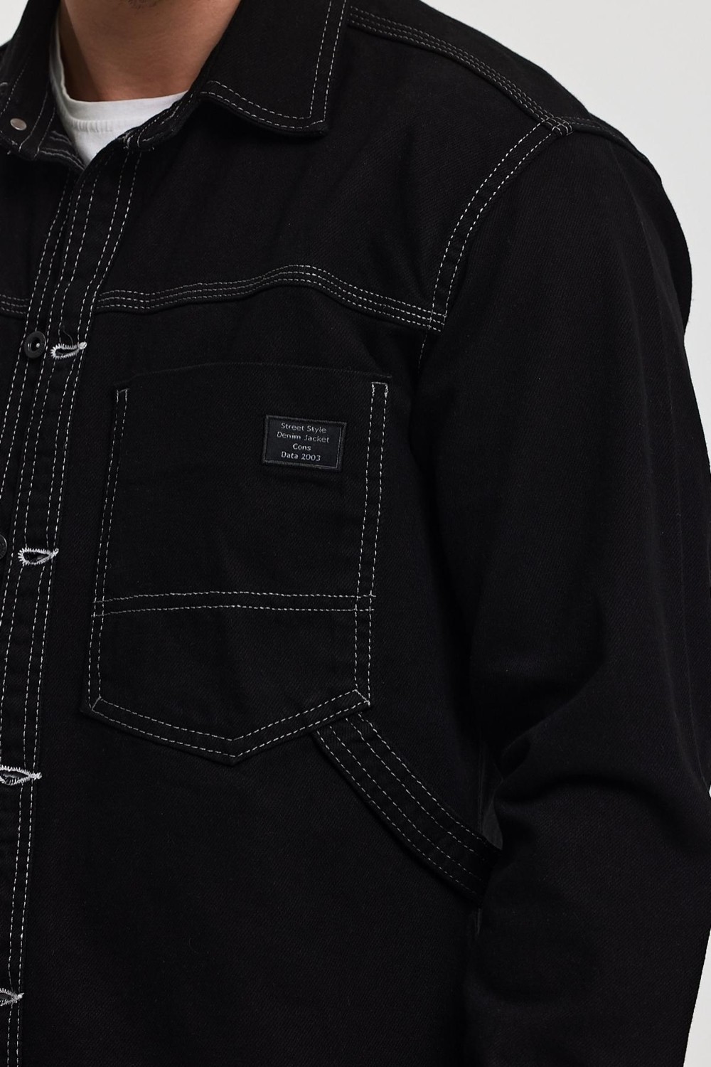 Damga Erkek Jeanmotion Göğüs Cepli Polo Yaka Kot Ceket Siyah görsel 4