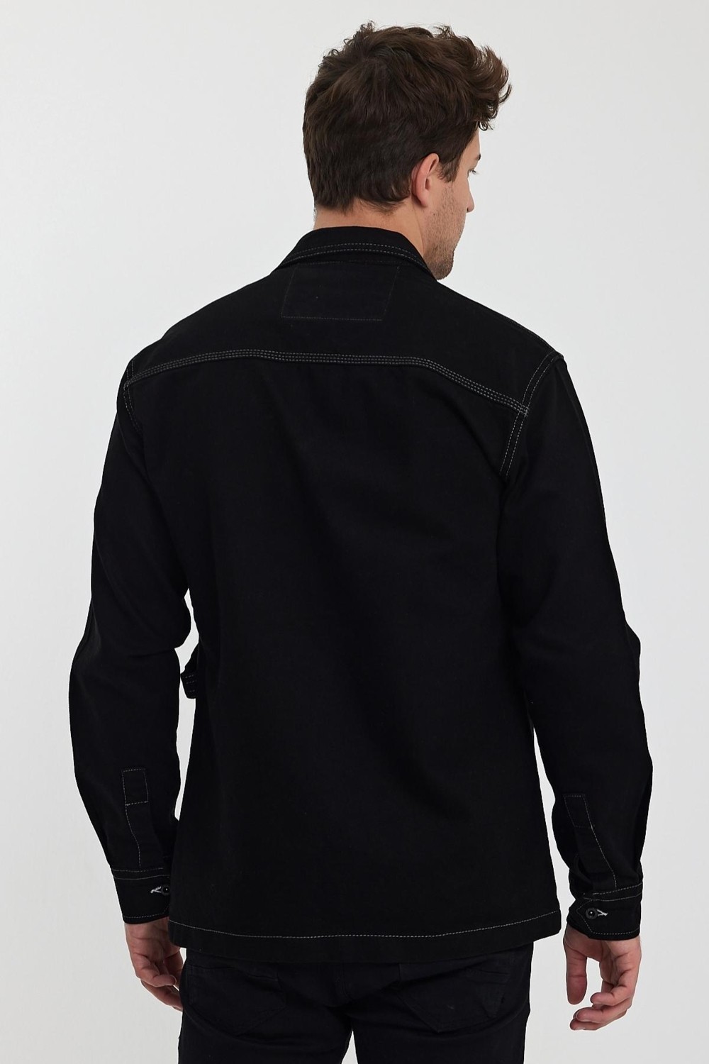 Damga Erkek Jeanmotion Göğüs Cepli Polo Yaka Kot Ceket Siyah görsel 5