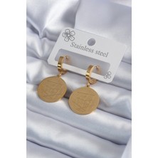 Angel Of Life 316L Çelik Gold Renk Pentagram Işleme Model Kadın Küpe - TJ-BKP7979