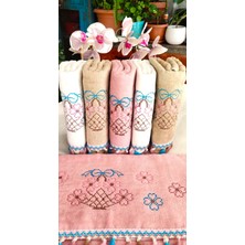 Z&N Style Annem Çeyizlik 50X90 Cm. Kanaviçe Çiçek Desenli Püsküllü Kadife Lüks Havlu Seti 6'lı Set