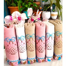 Z&N Style Annem Çeyizlik 50X90 Cm. Kanaviçe Çiçek Desenli Püsküllü Kadife Lüks Havlu Seti 6'lı Set