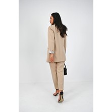 Koza Kadın Çizgili Astar Detaylı Ceket Takım 0115-25-1