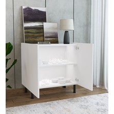 Subahome Modern Mdf Çok Amaçlı 80 cm 2 Kapaklı Beyaz Konsol- Demir Ayaklı Estetik Tasarım