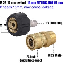 Bettyabecky Basınçlı Yıkama Adaptörü Seti M22 - 1/4 Inç Hızlı Bağlantı Kiti, M22 14MM - 1/4 Inç Hızlı Bağlantı Kiti - Altın ve Siyah (Yurt Dışından)