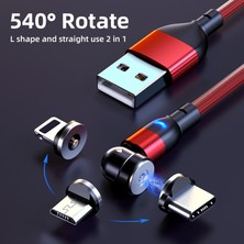 Bettyabecky 540 Derece Dönen LED Manyetik Tel Mikro USB Hızlı Şarj Kablosu iPhone 12 Xs Xr Samsung Huawei Xiaomi USB Şarj Aleti Kablosu (Yurt Dışından)