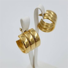 Hena Çelik Gold 3'lü Model Küpe