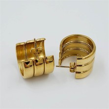 Hena Çelik Gold 3'lü Model Küpe