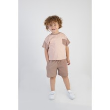 Harika Kids Erkek Çocuk Kahve Desen Kısa Kollu Şortlu Basic Alt Üst Takım
