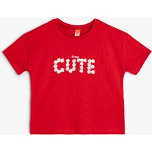 Koton Tişört Kısa Kollu Bisiklet Yaka Çiçek Baskılı Pamuklu