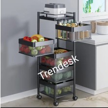 Trendesk 5 Katlı Lux  Mat Siyah Metal Patates Soğan Sebze Meyve Sepeti Sebzelik