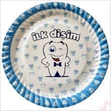 Süsle Bebek ve Parti Ilk Dişim Karton Tabak, 23CM x 8 Adet - Mavi