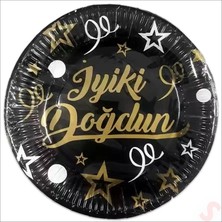 Süsle Bebek ve Parti Iyiki Doğdun Siyah & Altın Karton Tabak - 23CM x 8 Adet