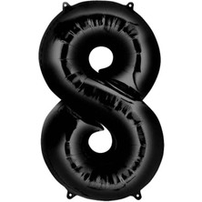 TM Tasarım Mağazası 8 Rakam Siyah Folyo Balon 100 cm Doğum Günü Sayı Balon