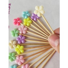 Beyhan Bayhan 100 Adet Çiçekli Pasta Kürdanı 6 cm Karışık Renk - Papatyalı Kokteyl Kürdanı