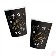 Süsle Bebek ve Parti Iyiki Doğdun Siyah & Altın Karton Bardak - 8 Adet