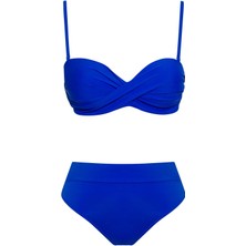 Sailor Moda Saks Mavisi Dönmeli Yüksek Bel Bikini Takım %80 Polyamide %20 Elastane Özel Tasarım