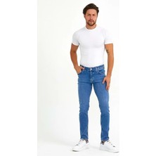 Olivia Butik Digital Jeans Dar Kesim Erkek Yıpratmalı Orta Mavi Kot Pantolon