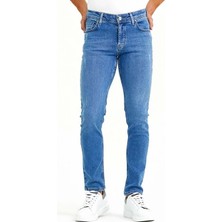 Olivia Butik Digital Jeans Dar Kesim Erkek Yıpratmalı Orta Mavi Kot Pantolon