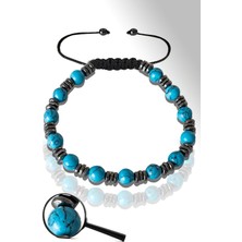 Tesbih Atölyesi Sertifikalı Silver Hematitli 6mm Doğal Firuze Bileklik - Ayarlamalı