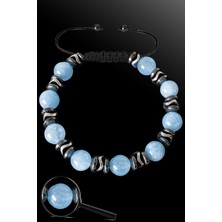 Tesbih Atölyesi Sertifikalı Silver Hematitli 8 mm Doğal Akuamarin Taşı Bileklik - Ayarlamalı