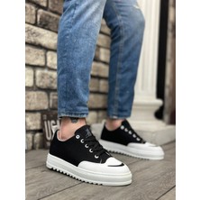 BA0328 BOA Kalın Yüksek Taban Smile Desenli Siyah Beyaz Spor Erkek Ayakkabı