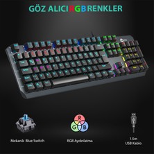 Lenovo Lecoo GK301 Makro Tuşlu USB Kablolu RGB LED Aydınlatmalı Blue Switch Gaming Mekanik Türkçe Q Klavye Metalik Gri