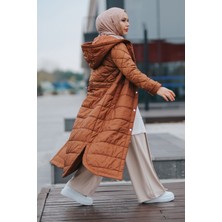 Minel Kadın Kapüşonlu Şişme Mont MNL-013M Taba