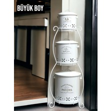 Metal Shop 3 Katlı Büyük Boy Metal Patates Soğan Kovası - Sebzelik - Patates Soğanlık Sepeti Beyaz