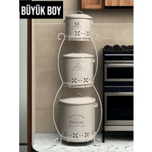 Metal Shop 3 Katlı Büyük Boy Metal Patates Soğan Kovası - Sebzelik - Patates Soğanlık Sepeti Krem