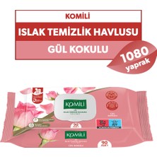 Komili Genel Kullanım Islak Havlu 90'lı Gül Kokulu - 12'li Paket - 1080 Yaprak