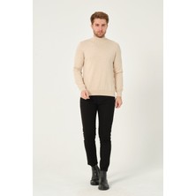 MFY Online Erkek %100 Pamuk Düz Triko Kazak Yarım Balıkçı Yaka Standart Fit Normal Kesim Bej
