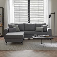 Enza Home Maris Yataklı Köşe Takımı, Sol Köşe, Kadife Dokulu, Antrasit Ayak - Mavi