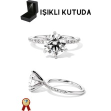 Carat Stone Pırlanta Işıltılı Kadın Gümüş 3 Carat Tektaş Yüzük (Işıklı Kutusunda)