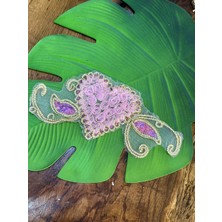 Gönülden Tasarım 29X11 cm Pul Payetli Güpür Kabartma Kalpli Aplike Arma Yama