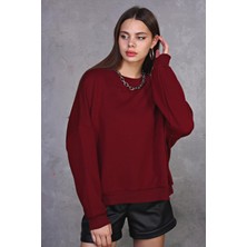 Fancy Kadın Bisiklet Yaka Yumuşacık İçi Pamuklu Oversize Basic Kalın Sweatshirt