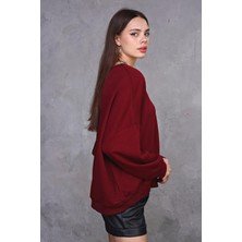 Fancy Kadın Bisiklet Yaka Yumuşacık İçi Pamuklu Oversize Basic Kalın Sweatshirt