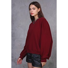 Fancy Kadın Bisiklet Yaka Yumuşacık İçi Pamuklu Oversize Basic Kalın Sweatshirt