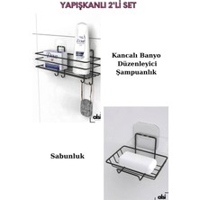 Alsi Home Yapışkanlı Siyah Banyo Düzenleyici Sabunluk Banyo Aksesuar Şampuanlık Duşakabin Rafı Askılık 2 Li Set