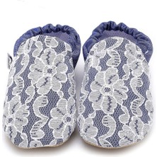 First Step Dantel Kaplama Denim Kaydırmaz Taban Bebek Yazlık Patik Mavi , Ev Botu Terliği Kreş Ayakkabısı Panduf F-824