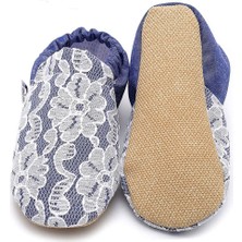 First Step Dantel Kaplama Denim Kaydırmaz Taban Bebek Yazlık Patik Mavi , Ev Botu Terliği Kreş Ayakkabısı Panduf F-824