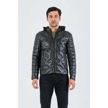 Coonless Erkek Kapşonlu Hakim Yaka Deri Mont