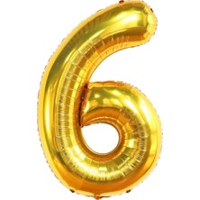 TM Tasarım Mağazası 6 Rakamı Folyo Balon Gold 100 cm Doğum Günü Sayı Balon