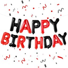Kırmızı Siyah Happy Birthday  Konsept Harf Folyo Balon Seti