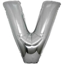 TM Tasarım Mağazası V Harfi Folyo Balon Gümüş 100 cm  Doğum Günü Harf Balon