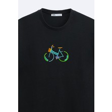 Loss Buttom Ağır Kumaş Bike Nakışlı Oversize T-Shirt