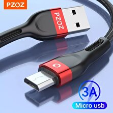 Pdrplnt Pzoz Mikro USB Kablosu Hızlı Şarj Veri Kablosu 2m 3m Samsung S7 Xiaomi Redmi Not 5 Pro Android Cep Telefonu Mikro USB Şarj Cihazı (Yurt Dışından)