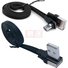 Pdrplnt Süper Düz Esnek Yukarı Aşağı Sol Sağ Açılı 90 Derece USB Mikro USB Erkek USB Erkek Veri Şarj Bağlantı Kablosu (Yurt Dışından)