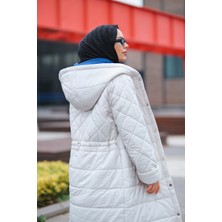 Minel Kadın Kapüşonlu Şişme Mont MNL-013M Gri