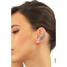 Labalaba Kadın Antik Gümüş Kaplama Çivili ve Sıkıştırmalı Model Ear Cuff Sol Kulak Melek Kanadı Küpe